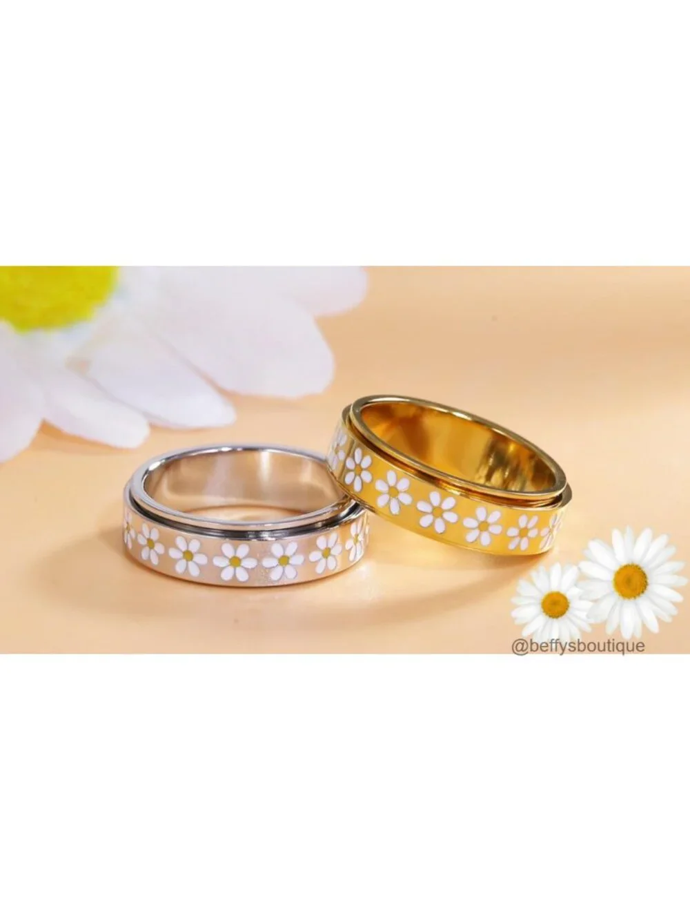 Daisy Fidget Ring - 18K Gold Plated Spinner Ring for Anxiety Relief, Stainless
